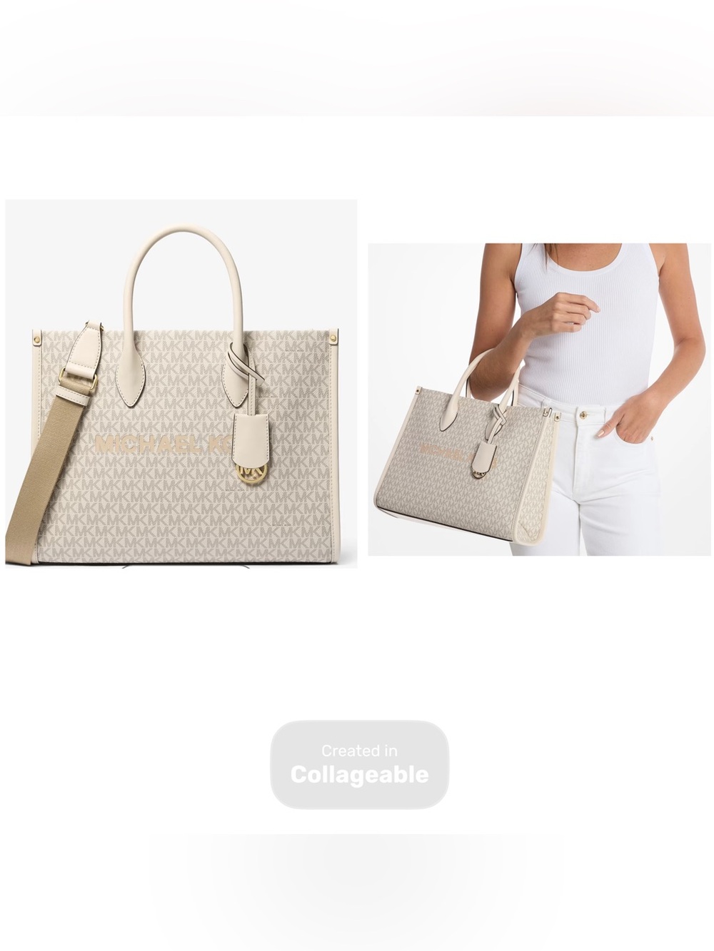 Michael Kors Beige Cream Signature MK Tote with Gold Accents